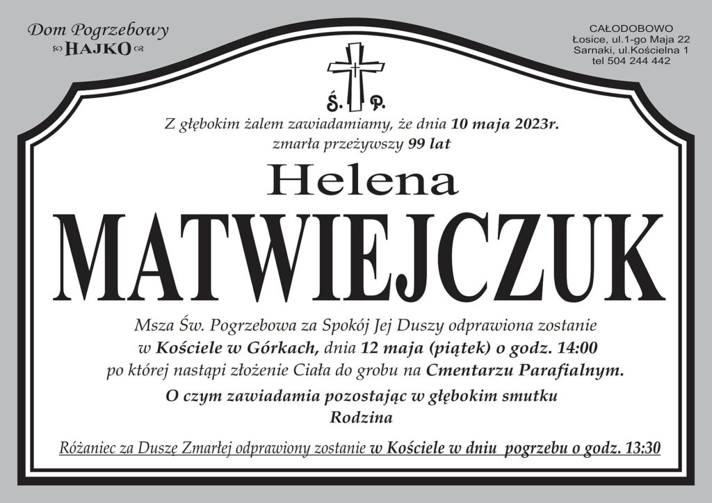 Matwiejczuk Helena - Dom Pogrzebowy HAJKO